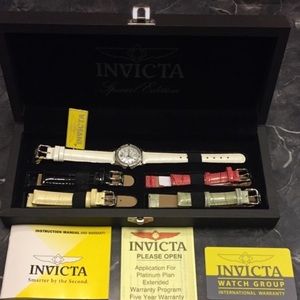 Round Invicta Silver Analog Watch with 5 bands
